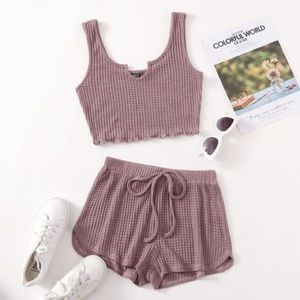 SHEIN Waffle Knit Solid PJ Set Mauve